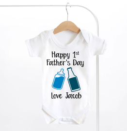 Personalised Happy First Fathers Day Bottles Baby Grow