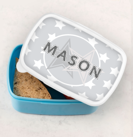 Personalised Grey Stars Lunch Box
