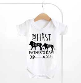 Personalised Our First Fathers Day Lion Baby Grow