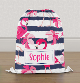 Personalised Flamingo Stripes Gym Bag