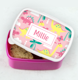 Personalised Pink Dinosaur Lunch Box