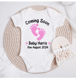 Personalised Coming Soon Due Date Baby Grow